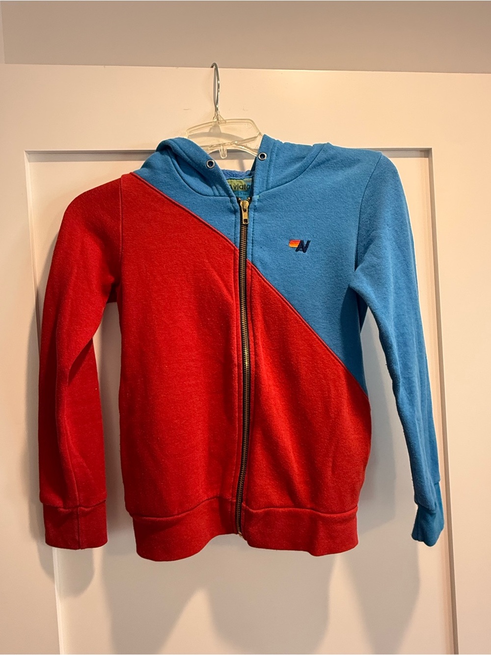 Aviator Nation Kids Diagonal Colorblock Hoodie in Red & Blue